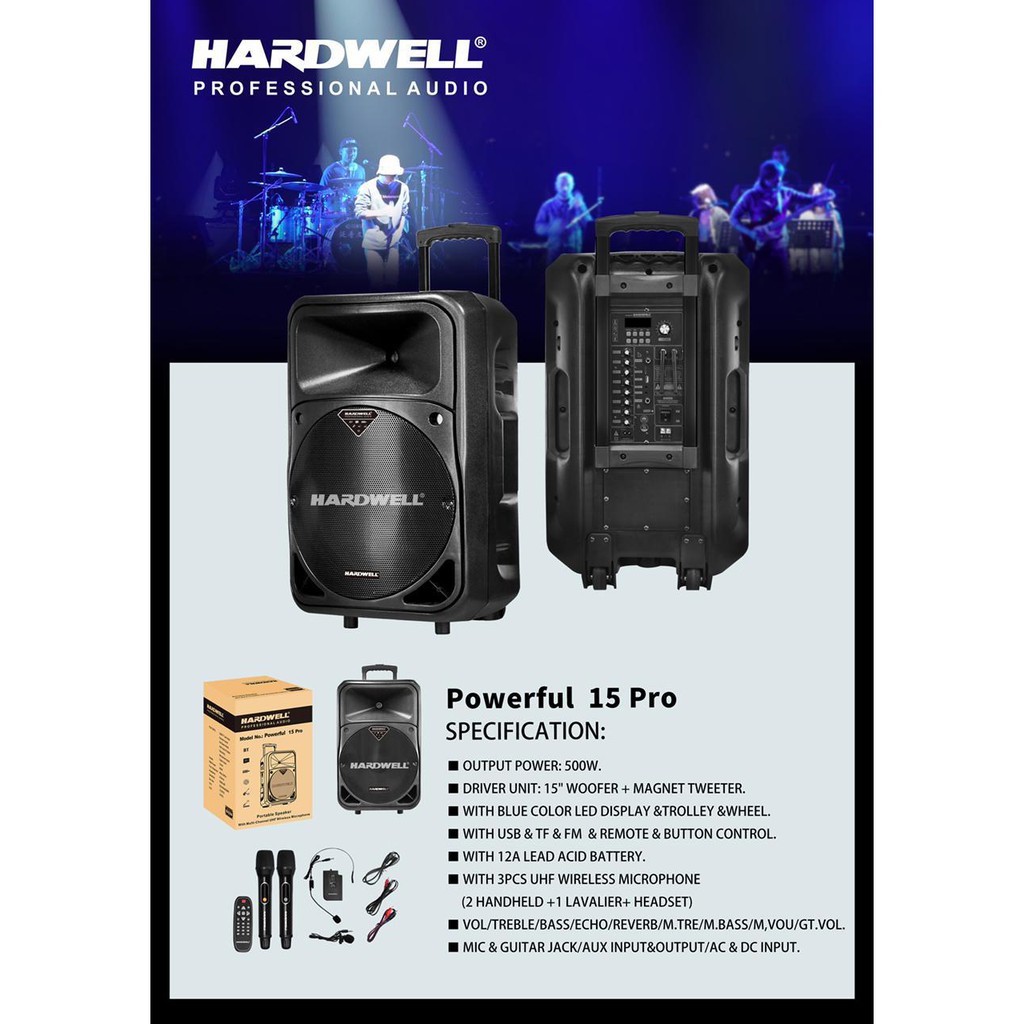 Speaker Portable Hardwell Powerfull 15 Pro Hw Powerfull 15 Pro Original