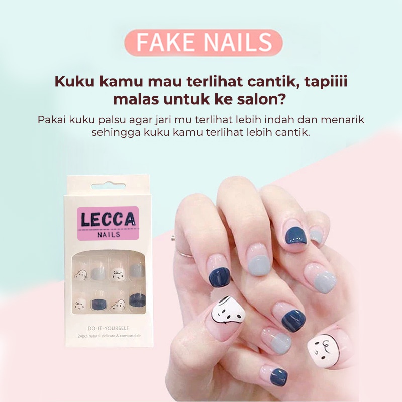 Kuku Palsu 3D LECCA Nails 1 Set 24 Pcs Gratis Lem Motif Lucu Aksesoris Wanita Fashion Kekinian NLA