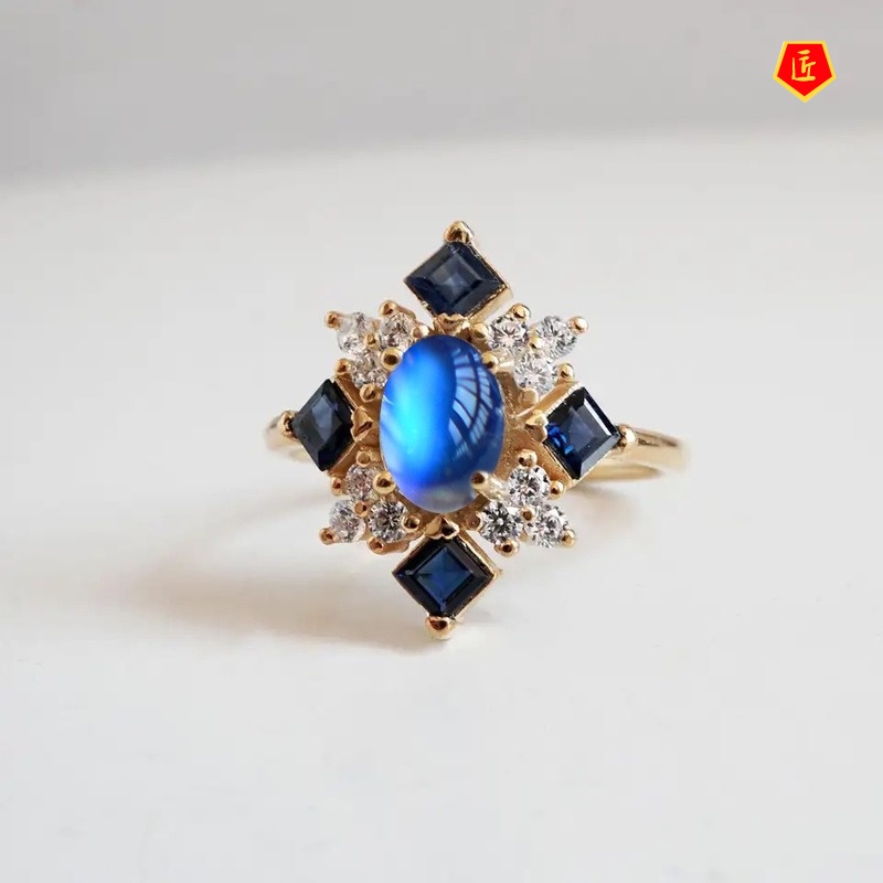 [Ready Stock]Fashion Personality Inlaid Moonstone Gold Ring