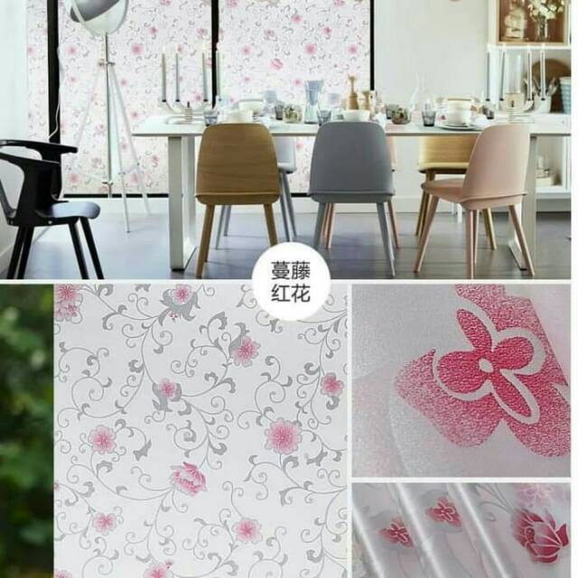 Sticker kaca sunblast motif bunga ulir abu