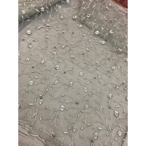 Paket Bridesmaid Silver (Tulle Bordir Mutiara Glitter + Maxmara premium silk)