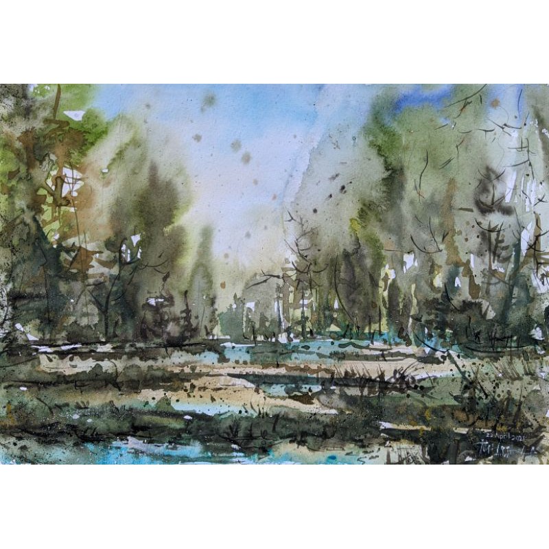 

lukisan cat air, judul "Hutan Xinjiang" . original by artist bbrngr