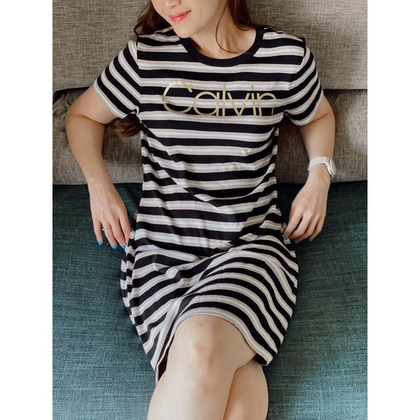 Calvin klein striped logo t-shirt dress