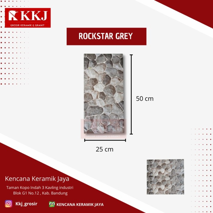 Keramik Lantai Rockstar Grey 25x50 Kualitas 1 Grade A