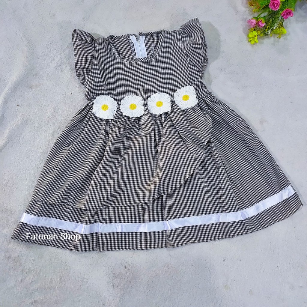 Dress anak 1 2 tahun baju gaun anak cewek perempuan kotak matahari pinggang sun belt