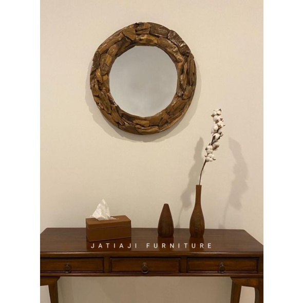 Cermin Dinding Mirror - Kaca Hias Kayu Akar Jati - Kaca Tembok
