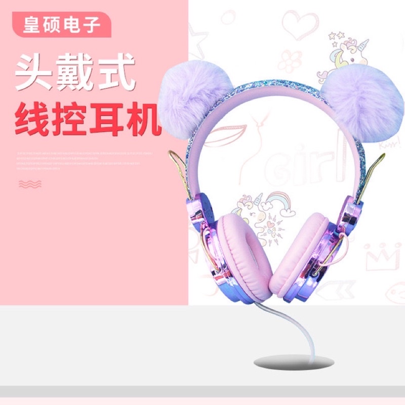 Headset Headphone bando unicorn cute imut swarosvky diamond + mic limited edition