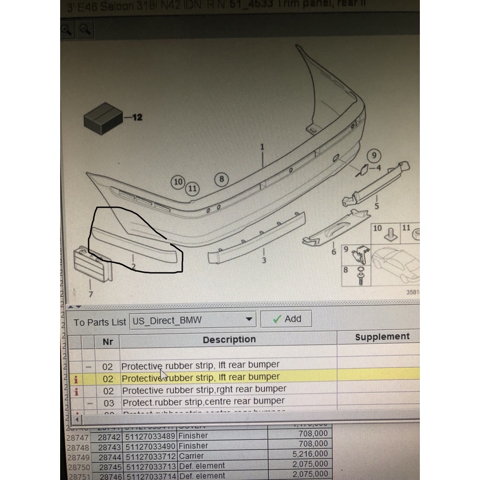 LIST BUMPER BELAKANG BMW E46 kiri