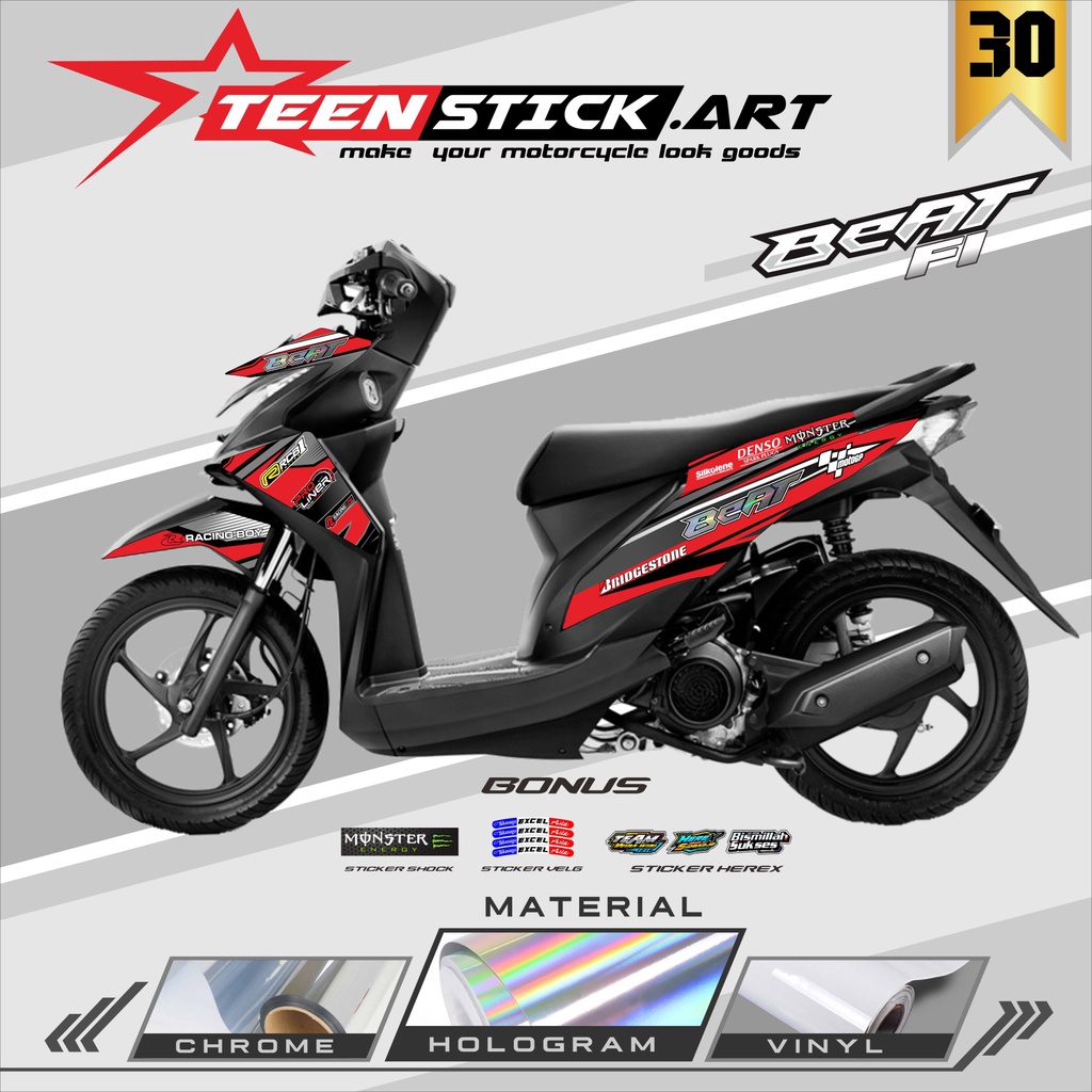 STRIPING BEAT FI 2012-2016 - STRIPING HOLOGRAM HONDA BEAT FI 2012-2016 RED BULL