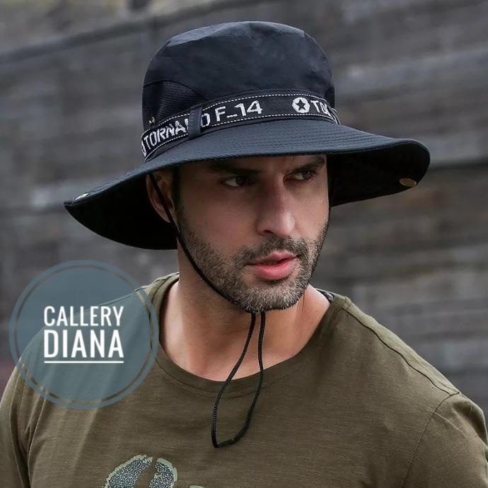 topi rimba hitam polos tornado topi gunung lebar pria wanita