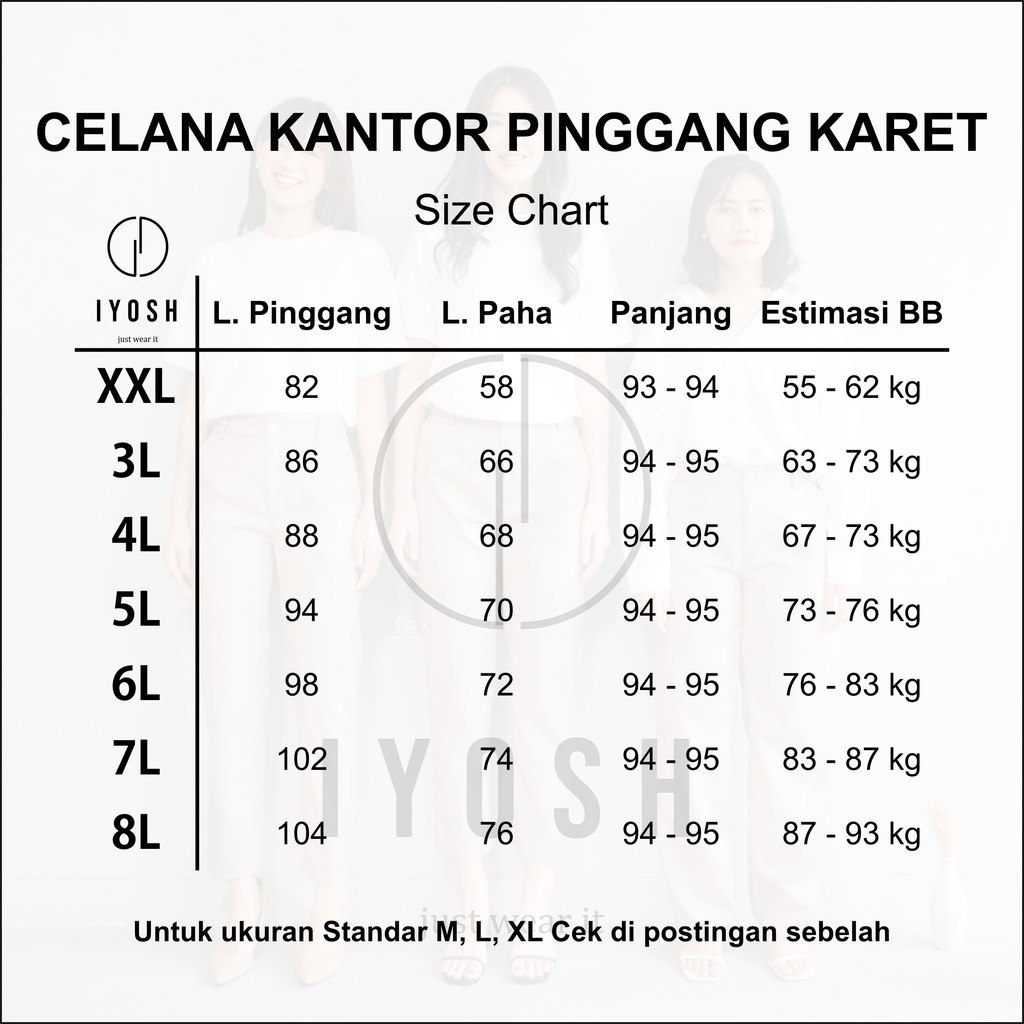 CELANA KERJA PINGGANG KARET HITAM M L XL XXL 3L 4L 5L 6L 7L 8L BB 45 - 93 KG CELANA KERJA WANITA