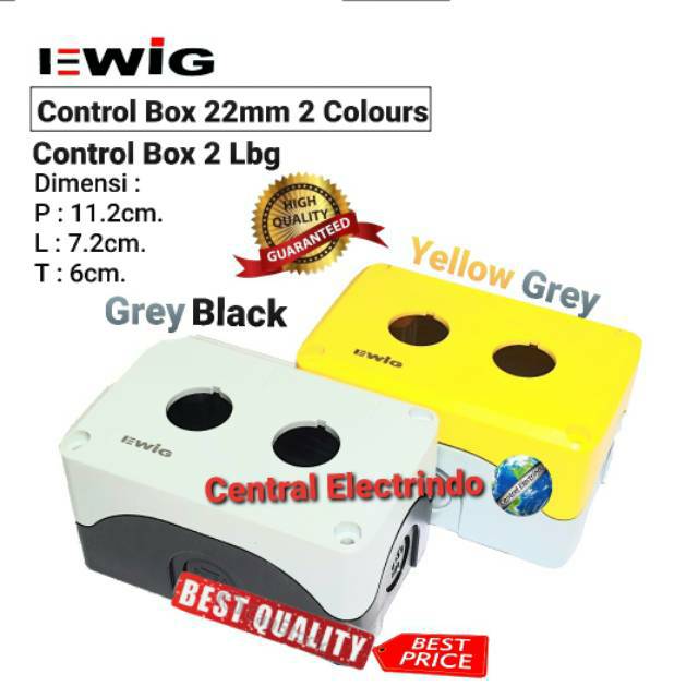 Control Box Push Button EWIG 22mm 2 Lubang Abu2/Kuning New Model.