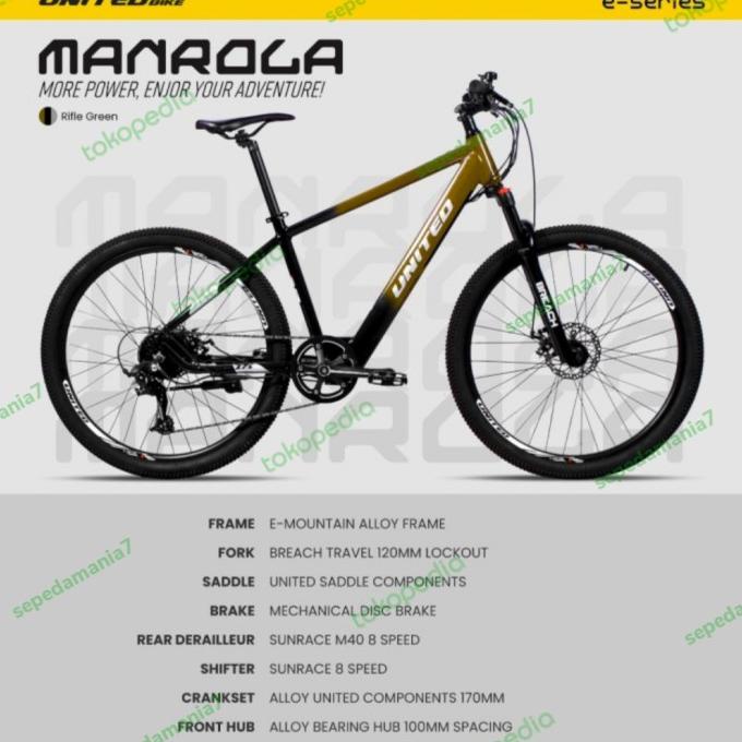 Sepeda Gunung Listrik 27,5 Mtb E-Bike United Manrola Ori Garansi 5 Thn Smie792