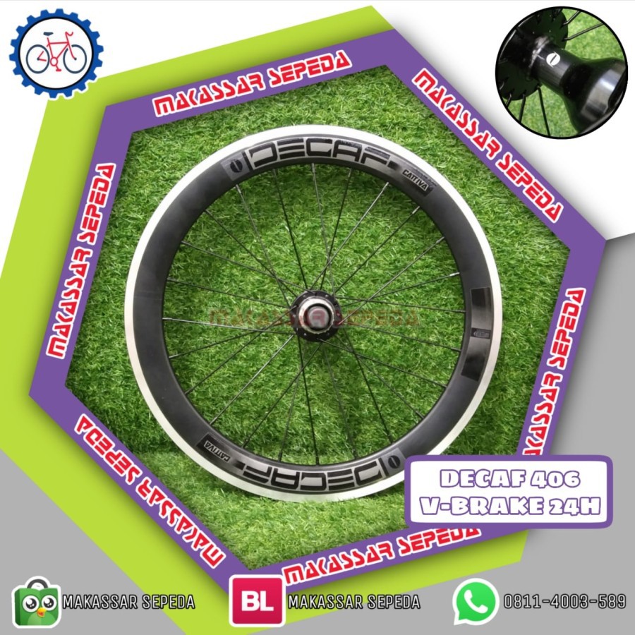 WHEELSET VELG SEPEDA DECAF 406 VBRAKE 24/24 HOLE
