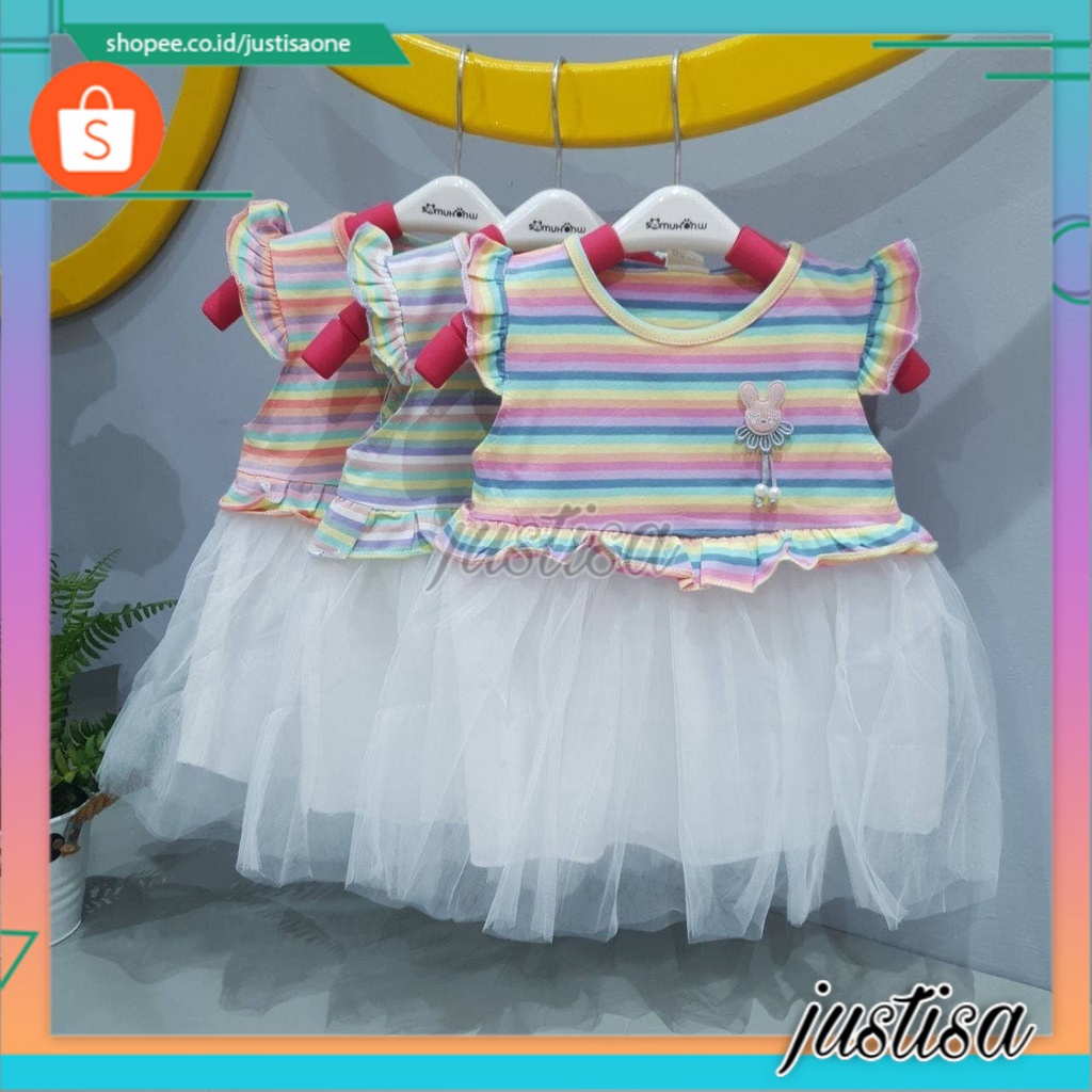 Promo !! Dress baby cute murah - dress rainbow mini tutu import uk 6bln-2th (orange,hijau,ungu)