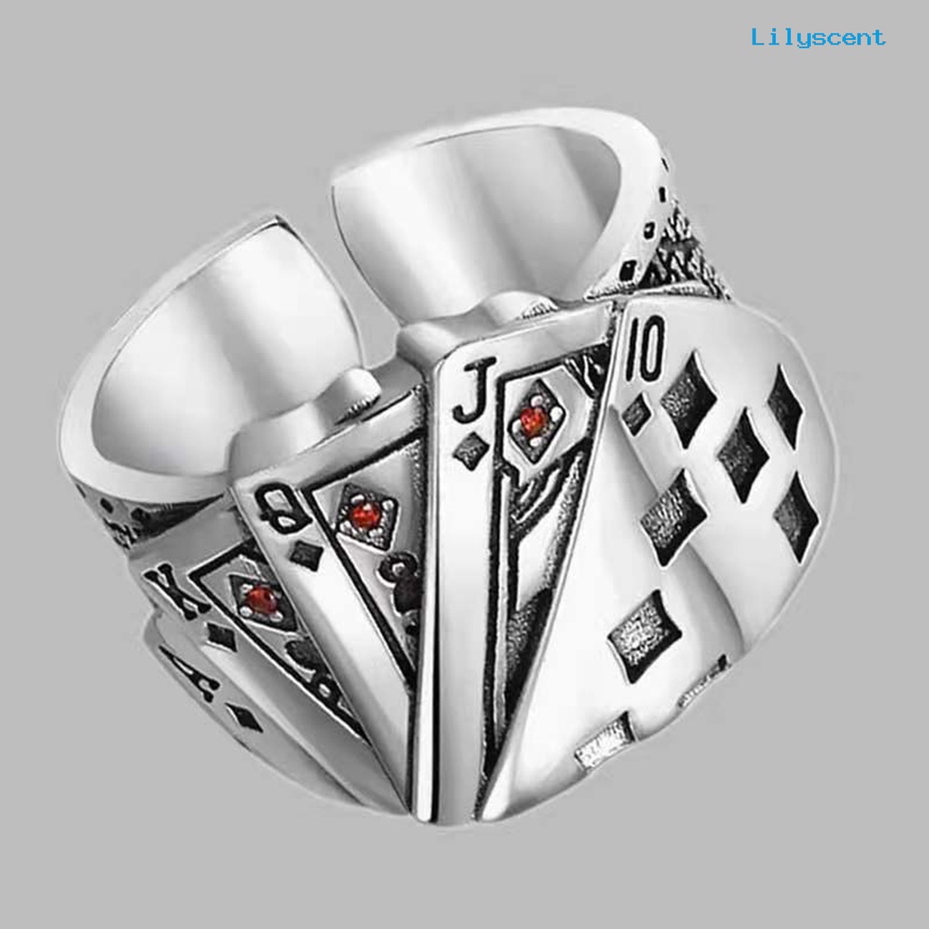 Ls Cincin Terbuka Adjustable Model Kartu Poker Ukir Retro Untuk Unisex / Pria / Wanita / Pesta