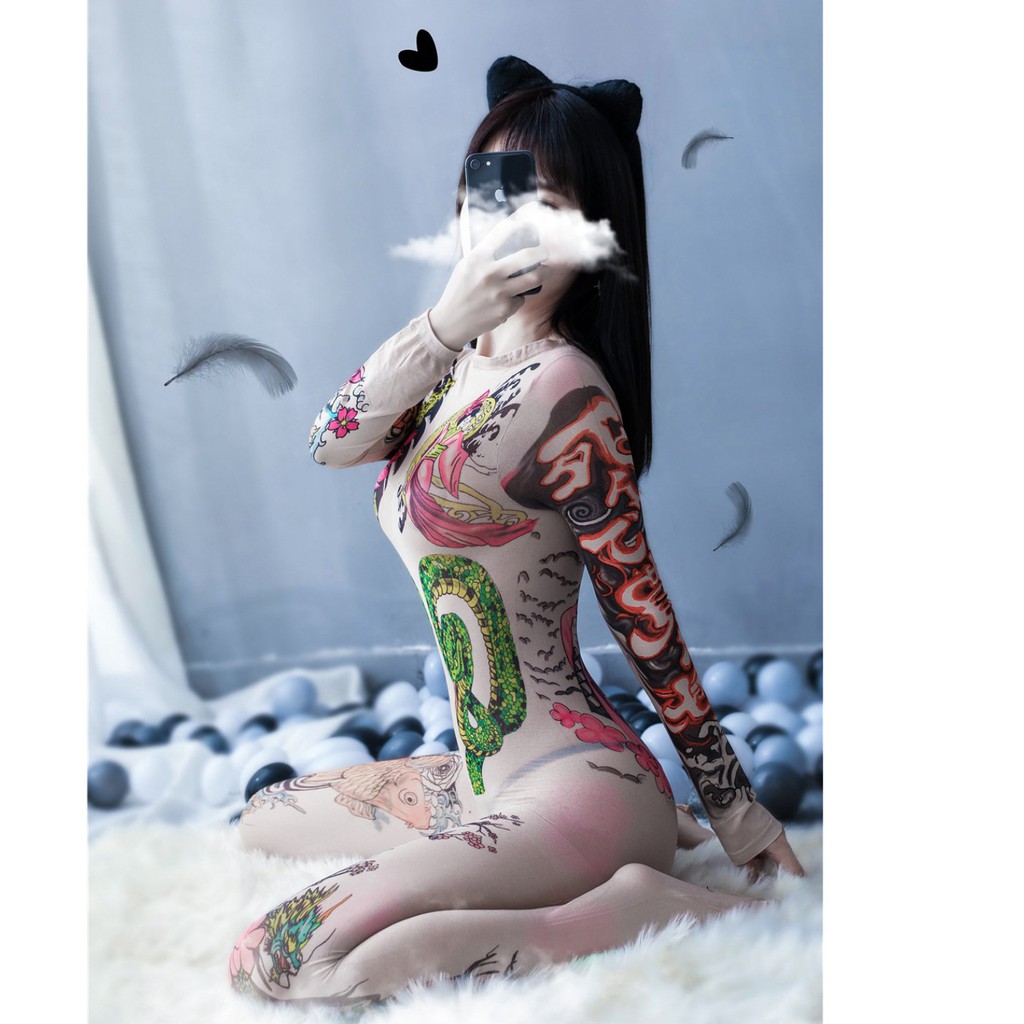 LI-122 body stocking lingerie yakuza tattoo pakaian dalam wanita baju tidur kostum wanita