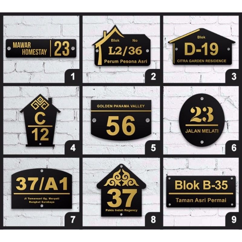 Papan Nomor Rumah Akrilik Mirror Nomer Rumah Premium Acrylic Mewah Premium Nomor Rumah 2 Lapis Emas “HURUF TIMBUL”Plus Pen
