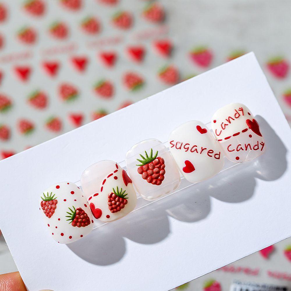 AUGUSTINA Agustina Bunga Stiker Kuku Fashion Raspberry Self Adhesive Fruits DIY Dekorasi Nail Art