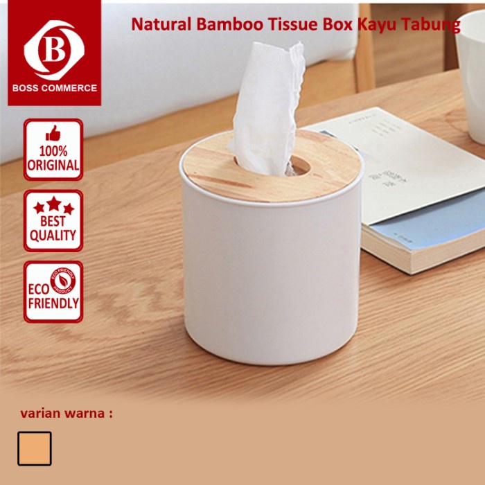 

Ready Natural Bamboo Tissue Box Kotak Tempat Tisu Putih Kayu /Tisu Dispenser - tabung Murah