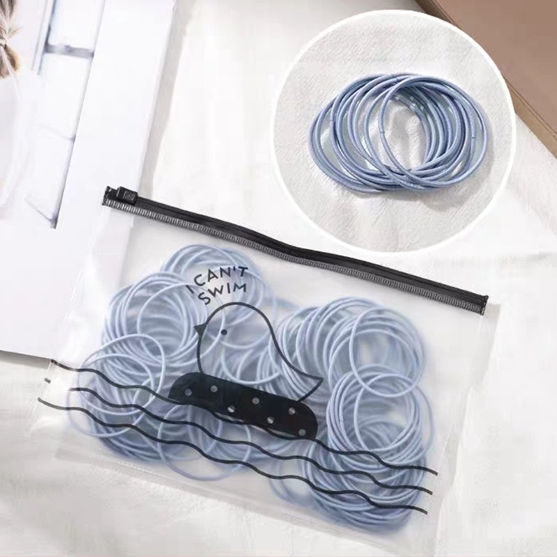 100Pcs/1000Pcs Ikat Karet Rambut Elastis Warna Polos Gaya Korea untuk Wanita-blue 100pcs