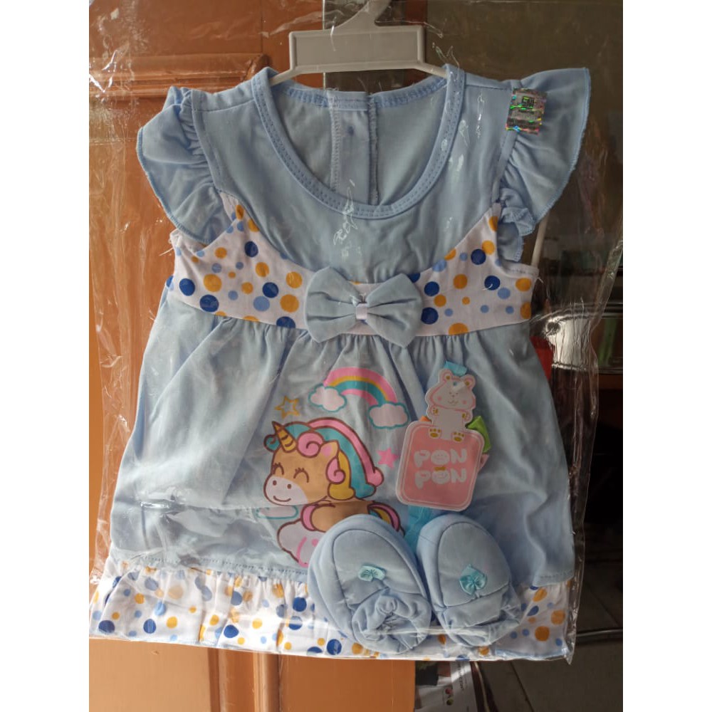 DRESS BAYI PON PON KUDA ANGEL- BAJU BAYI 3 IN 1 PON PON-ROK BAYI PON PON+SEPATU DAN BANDANA