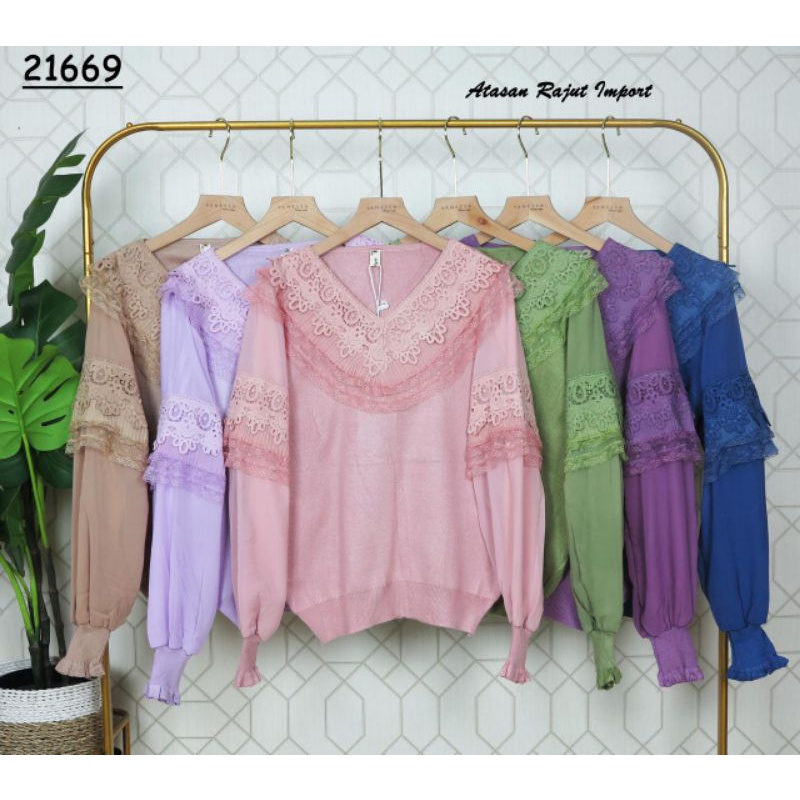 promo fhasion wanita-atasan rajut renda brukat tangan rempel slimfit premium import/termurah/terbaru