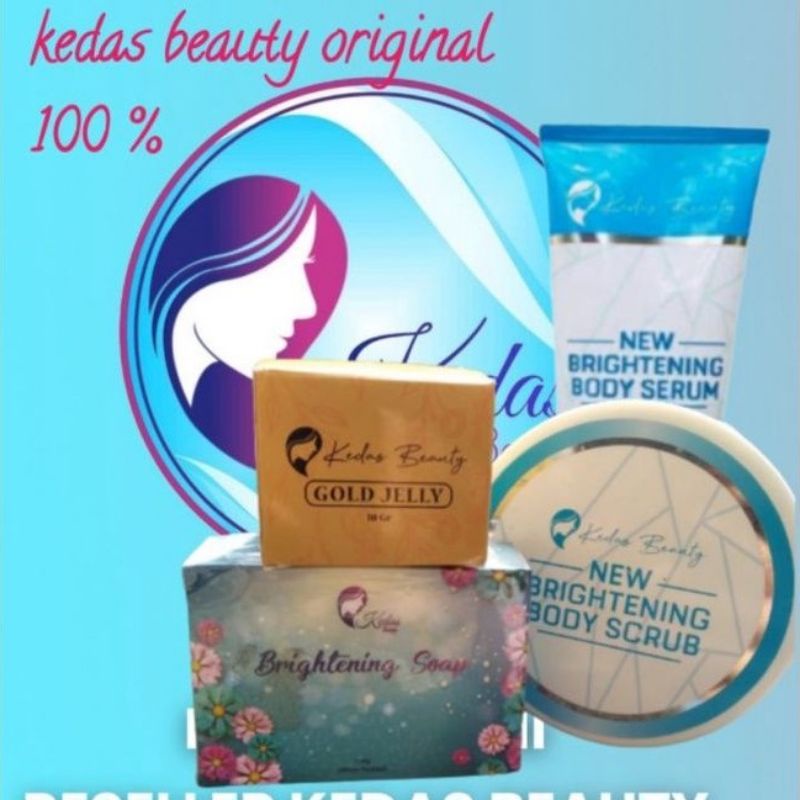 paket 3in1 kedas beauty untuk wajah dan badan (brigthening soap, gold jelly, body serum,body scrub)