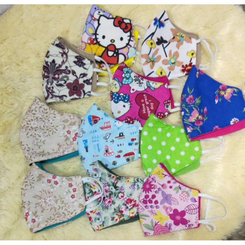 Masker kain anak Seri katun Jepang 3 ply