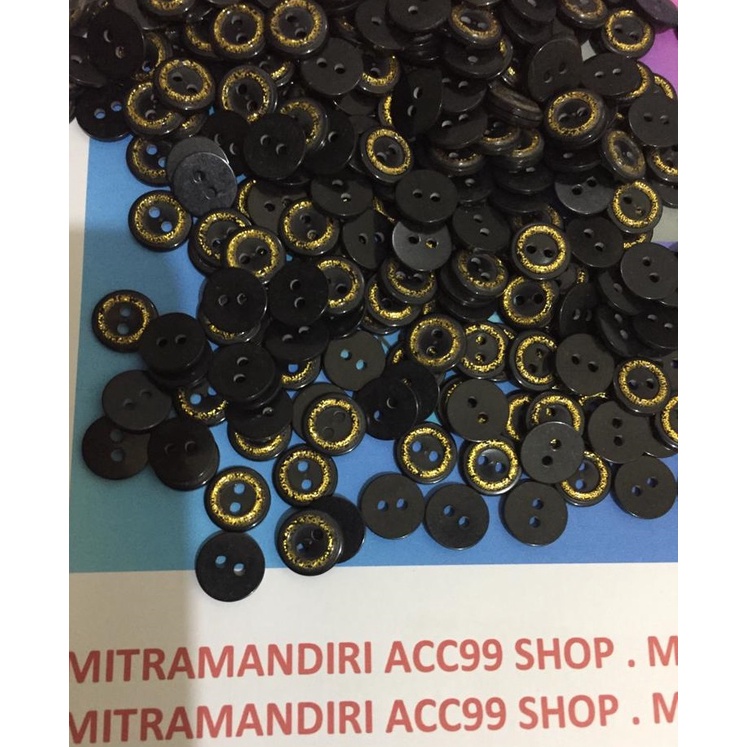 144PCS Kancing Baju 4 Lubang Hitam List gold/Hem/Kemeja 11mm/1,1cm/18L