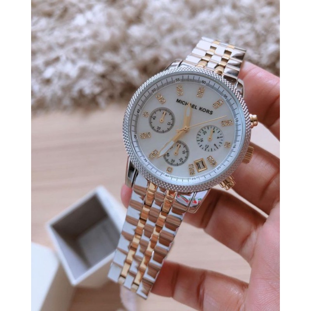 Jam Tangan Michael Kors MK5057 / MK 5057 Ori Full Stainless Crono Tanggal Stopwatch Aktif