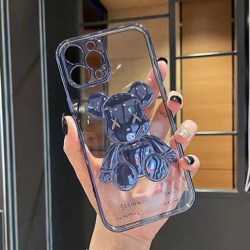 Premium luxury transparent electroplating case iphone 11 pro max 12 13 pro max X/Xs max XR 7/8 plus se2020 creative fashion violent bear all-inclusive shockproof casing