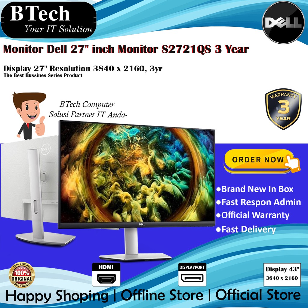 Monitor Dell 27" inch Monitor S2721QS 3 Year