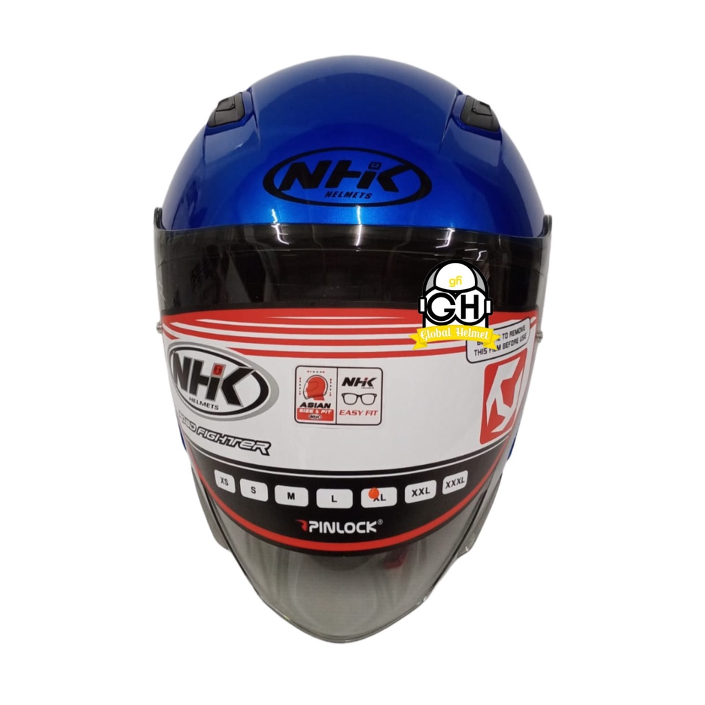 NHK S1 GP PRO SOLID BLUE MD HALF FACE DOUBLE VISOR WARNA POLOS DD-RING