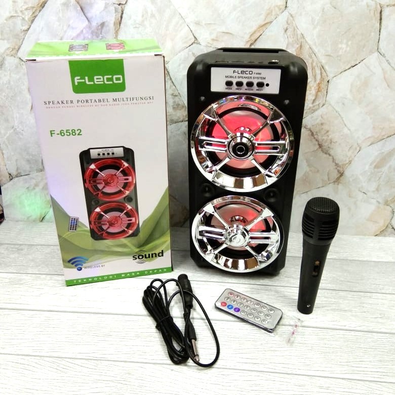 Speaker karaoke murah Fleco F 6581/6582 free mic + remote