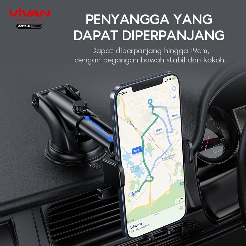 VIVAN Car Holder Universal CHS12 Rotasi 360° Pengunci Otomatis Untuk Ponsel 4.0 inch - 6.5 inch-Garansi 1 Tahun