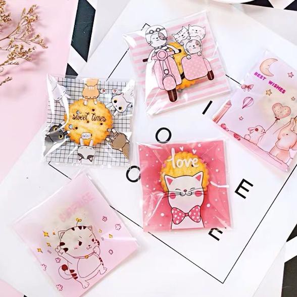 

Terbatas YRAEP 50PCS Plastik cookies 7x7 plastik kue lucu animal character plastik packing cookies 9