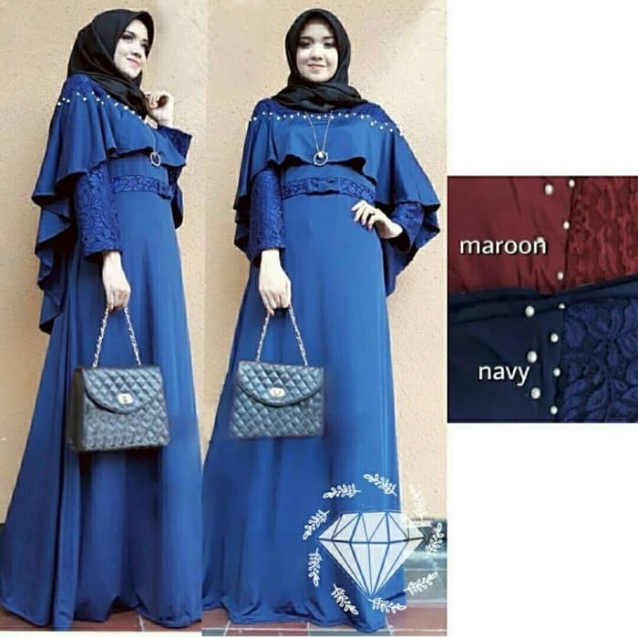 Maxy Cape Mote Caesar navy biru dongker gamis maxi dress