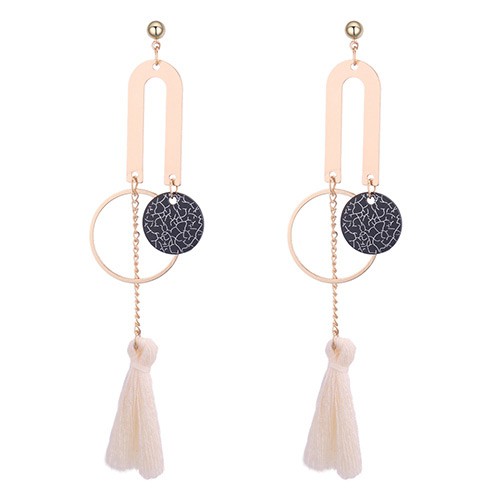 LRC Anting Tusuk Personality Round Shape Decorated Long Tassel Earrings