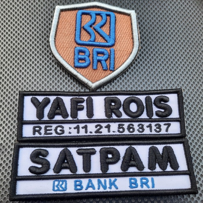 

bordir nama satpam timbul dan logo BRI