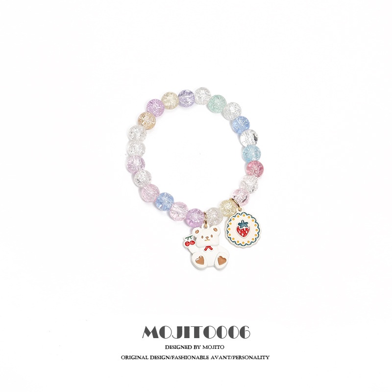 Gelang Manik-Manik Kristal Desain Good Luck Bear Gaya Korea Untuk Wanita