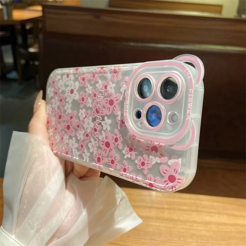 Soft Case Silikon TPU Motif Bunga Pink Untuk iPhone 13 12 11 Pro Max X Xr Xs Max SE 2020 8 7 6 6s Plus