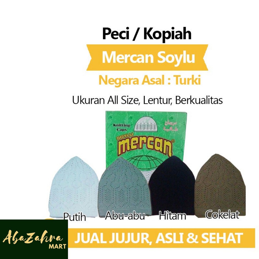 Peci/Kopiah Mercan Soylu ASLI Turki Benang Kopiah Rajut Warna Putih Hitam Abu-abu Cokelat Oleh Haji