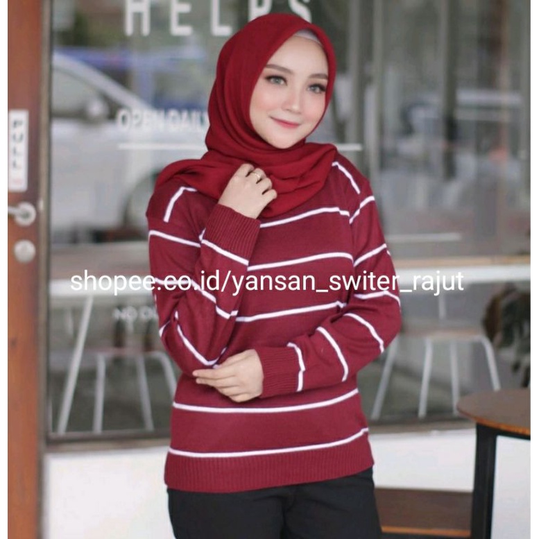 Yansan switer rajut / Bareska Outer knit / sweater oblong polet strip / Sweater rajut model terbaru