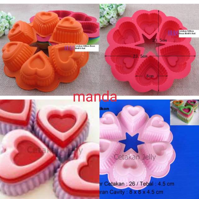 Cetakan silikon puding hati besar