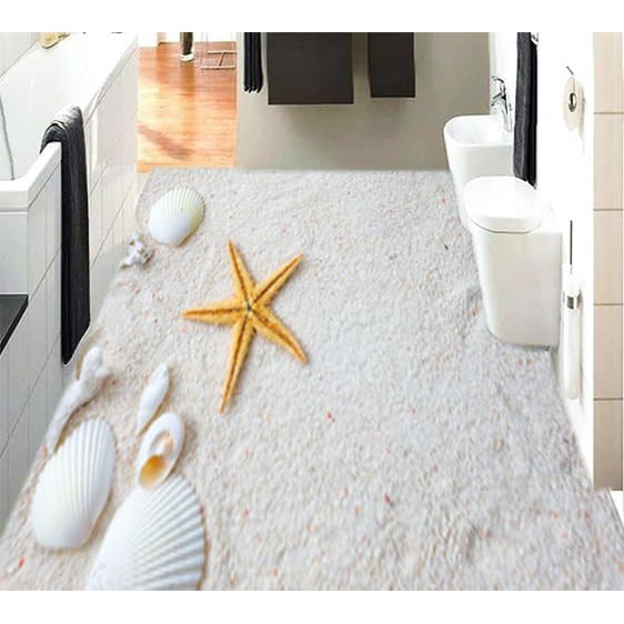 WALLPAPER STICKER CUSTOM 3D WALLPAPER LANTAI PASIR PANTAI PUTIH