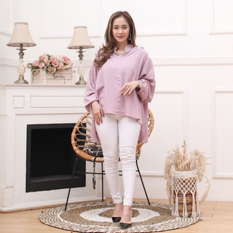 KEMEJA BLOUSE OVERSIZE RAYON CRINKLE - LAVENDER