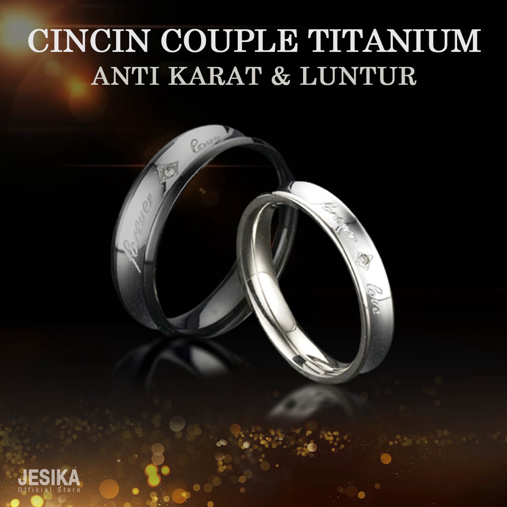 Cincin pasangan couple titanium polos tunangan nikah pria wanita anti karat silver perak hitam mewah