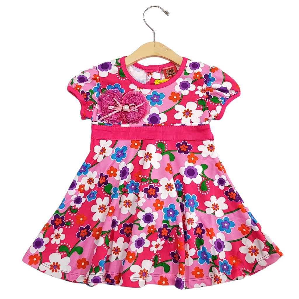 DRESS FASHION ANAK PEREMPUAN BAHAN KAOS MOTIF BIG FLOWERS 1-5 TAHUN NEW