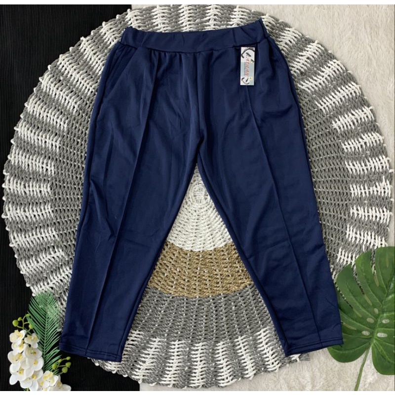 PANTS CELANA POLOS JUMBO WANITA HITAM BIG SIZE SCUBA STRETCH PANJANG